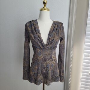 Sweet Pea by Stacy Frati Vintage Paisley Patterned Sheer Layered Top Small Y2k